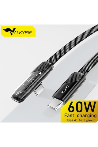 Valkyrie Tuti Süper Hızlı 60w Pd Type-c Şarj Ve Data Kablosu - Dayanıklı Örgülü Tasarım Vertical Yatay Kablo 130cm