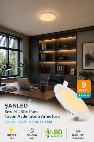 Şanled 6w Tasarruflu Led Yuvarlak Gün Işığıı Sıva Altı Slim Panel 50 Adettir Gün Işığı