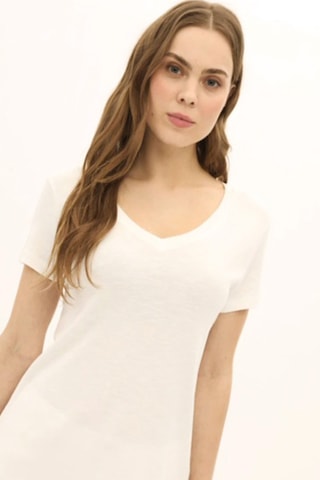 Daido Kadın V Yaka Kısa Kollu Pamuklu Basic T-shirt 5982 Ekru Ekru