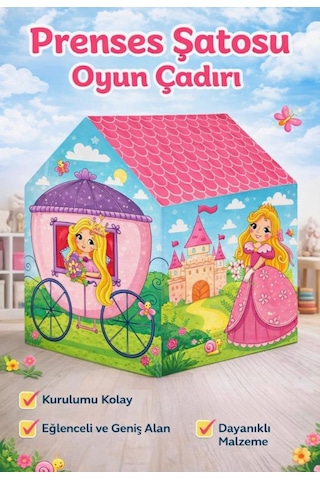 Prenses Ve Unicorn Temalı 100x70cm Kolay Kurulum Dayanıklı Çocuk Oyun Çadırı Çok Renkli
