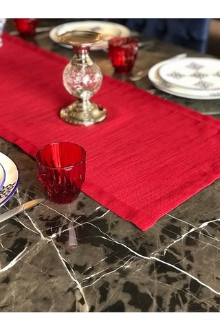 Viemso Simli Keten Runner, Kırmızı, 45x150cm Sku: Smg8690010230126 30 x 50