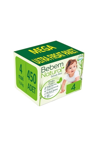 Bebem Natural Bebek Bezi 4 Numara Maxi Mega Ultra 450 Adet 5'li