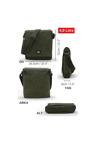 Dark Cotton 7112 Western Kahverengi Suya Dayanıklı Mumlu Kanvas Postacı Omuz Laptop Okul Çantası Haki