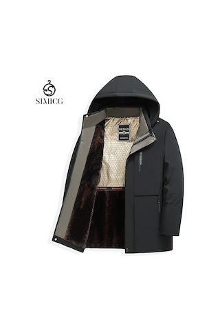 Yeni Kapüşonlu, Kalın, Sıcak Erkek Parka Ceketi Siyah