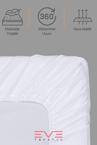 Eve Tekstil Fitted Yüksek Kaliteli Penye Kumaş Tek Kişilik Lastikli Çarşaf Beyaz