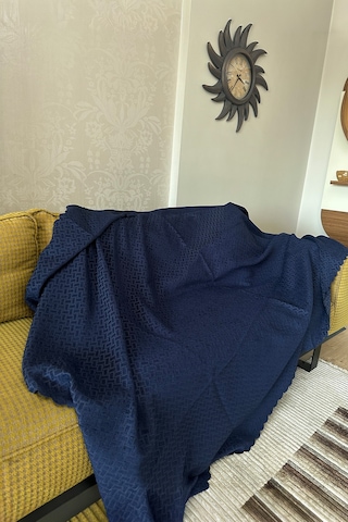 Sofline Kadife Şönil Koltuk Örtüsü, Kaymaz Kanepe Örtüsü, Koltuk Şalı 180 X 220cm Lacivert