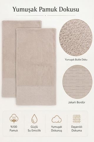 2'li Büyük Boy Banyo Havlusu 90x150 Cm %100 Pamuk Siena Collection 650 Gr Bej