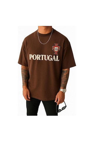 Portugal Baskılı Tişört Kahverengi