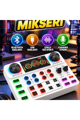 Canlı Yayın Ve Karaoke Ses Mikseri Bluetooth, Usb Ve Çoklu Ses Efektli