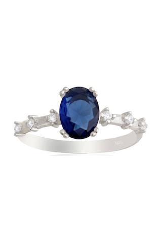 925 Ayar Gümüş Yüzük Oval Safir Vintage Yüzük