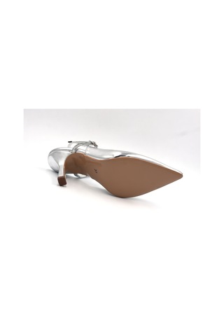 Beyaz London Kapalı Burun Topuklu Kadın Ayakkabı Gumüş Gumüş