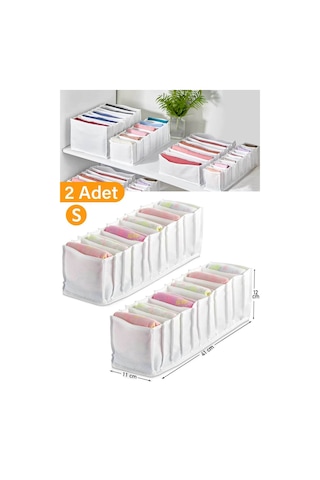 Serstil 2 Adet - Small 11 Gözlü Dolap Içi Akardiyon Organizer 12 X 40 X 12 Beyaz