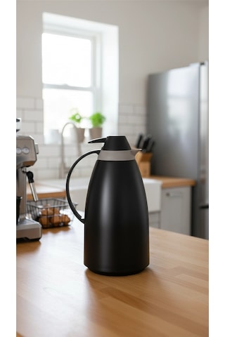 Cam İç Hazneli Vakumlu Termos 1.0 Litre - Sıcak Ve Soğuk Tutucu Siyah Renkli