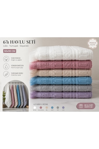 6'lı Pamuklu El Ve Yüz Havlusu Seti 50x90 Cm Premium Kalite, Yüksek Emici, Yumuşak Dokulu, Dayanıklı Beyaz