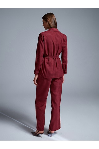 Dilvin 50518 Kemerli Süet Gömlek-bordo Bordo