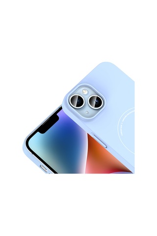 Apple iPhone Uyumlu 13 Kılıf M-safe Şarj Özellikli Kamera Korumalı Zore Elio Sert Pc Kapak - Açık Mavi