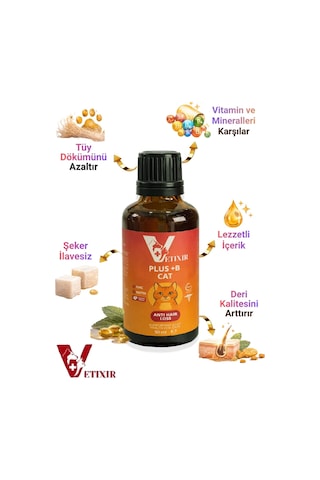 Plus B Kedi İçin Tüy Dökülme Engelleyici Deri Sağlığı Damlası Tüy Döküm Önleyici Multivitamin 50ml
