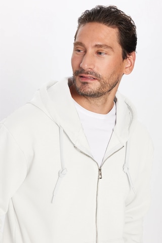 Tudors Unisex Relax Fit Rahat Kesim Pamuklu İçi Polarlı Çift Cepli Fermuarlı Beyaz Kapüşonlu Sweatshirt-32826 Beyaz