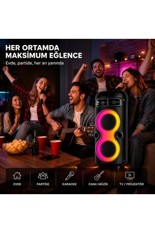 Büyük Boy Şarjlı Rgb Işıklı Hoparlör, 2 Adet 4 Inch Bass Destekli 360 Stereo 3600 Mah Şarjlı Bluetooth Tws U