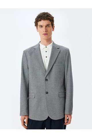 Koton Cep Detaylı Pamuk Karışımlı Mono Yaka Slim Fit Blazer Ceket Gri 5sam50003hk Gri