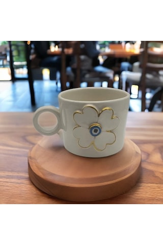 Altın Yaldızlı Nazar Boncuklu Yonca Fincan Mug