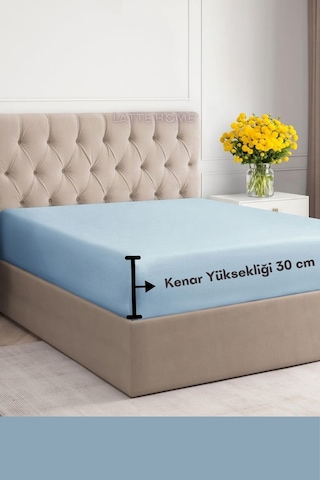 Mavi Renkli %100 Pamuklu Penye Kumaş Fitted Lastikli Çarşaf Mavi