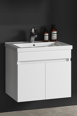 Çiğdem 55 Cm Beyaz Mdf Seramik Lavabolu Asma Banyo Alt Dolabı Beyaz