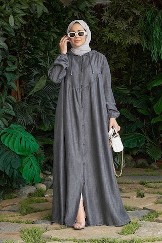 6635-brit Düğmeli Denim Ferace Gri Gri