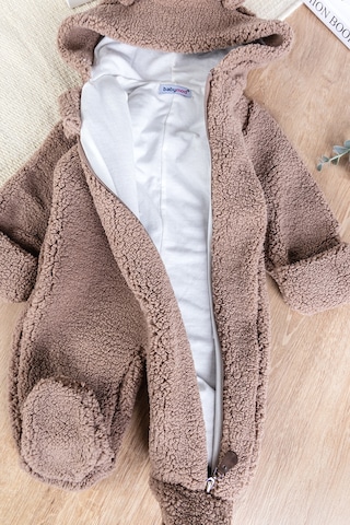 Kapüşonlu Kendinden Eldivenli Welsoft Kışlık Kız/erkek Bebek Tulum Kahverengi