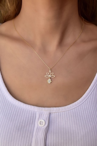Papatya Silver 925 Ayar Gümüş Altın Kaplama Fatma Ana Eli Lotus Çiçeği Kolye