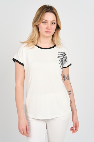 Sistas Kadın Düşük Kol Boncuk İşlemeli Bisiklet Yaka Bluz 24274 Ekru Ekru