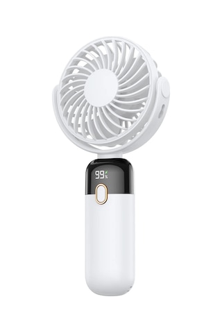 Warmco K70 Taşınabilir Şarjlı El Vantilatörü 2400mah 360 Döner Başlıklı Ve Standlı Dijital Ekranlı Soğutucu Fan Beyaz