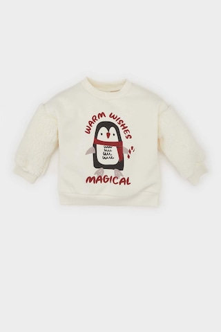 DeFacto Kız Bebek Bisiklet Yaka Yılbaşı Temalı İçi Yumuşak Tüylü Sweatshirt D6229A524WNER233 Ekru