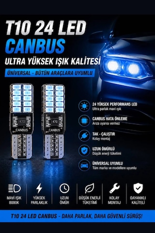 T10 24 Led Canbus Mavi Ampul Yüksek Parlaklık W5w Park Ve Plaka Led