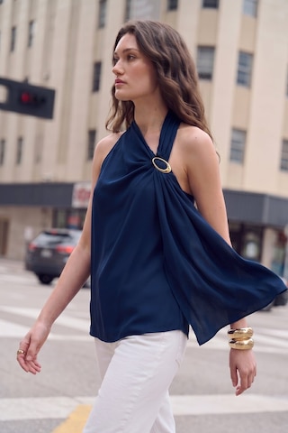 Sateen Aksesuar Detaylı Kolsuz Bluz - Lacivert-137513