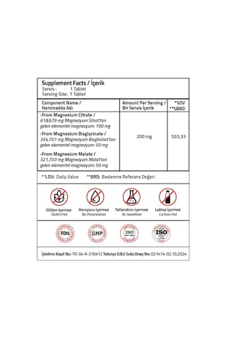 Validus Magnezyum Complex Bisglycinate Sitrat Malat 200 Mg 60 Tablet