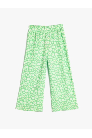 Koton Bol Paça Pantolon Çiçekli Beli Lastikli Dokulu Yeşil Desenli 4skg40272ak Yeşil Desenli Yeşil