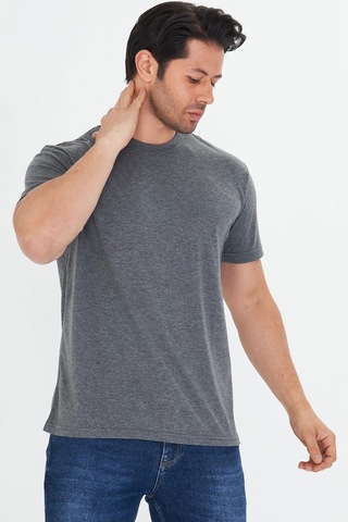 Trendhill Erkek Antrasit Melanj Pamuklu Bisiklet Yaka Büyük Beden T-shirt Ant5014b
