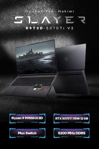 Game Garaj Slayer R9t3d-5070ti V2 C4 Amd Ryzen 9 9955hx3d 32gb Ram 1tb Ssd Rtx5070ti 16" 300hz Qhd+ Ips Freedos Gaming Laptop