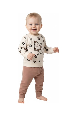 Baglan Erkek Çocuk Önü Baskılı Sweatshirt Ve Eşofman Alt Takım Bgl-st05253 Açık Kahverengi