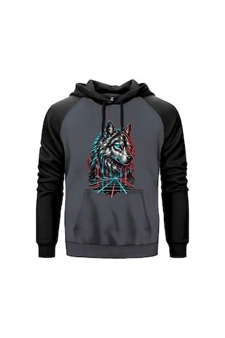 Neon Bozkurt Kırmızı Renk Reglan Kol Sweatshirt Kapşonlu