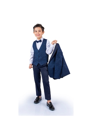 Simli Ceketli Yelekli Erkek Çocuk Damatlık Takım MNK0501