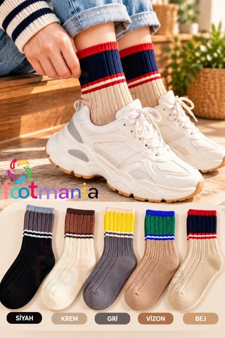 Footmania 5 "li Kışlık Kadın Yün Lü Uyku Çorabı Renkli Soket Soft Touch Footrenkli1223 Çoklu Renkli