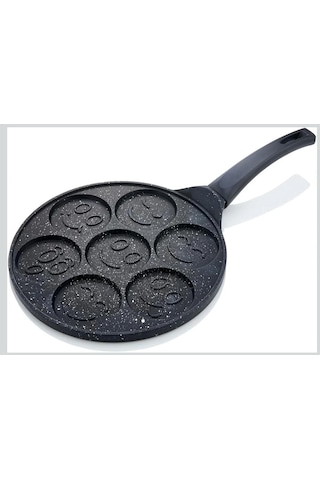 27 Cm Granit Döküm Emoji Pankek Krep Tavası Çocuklara Özel Hediyelik Pratik Tava Siyah