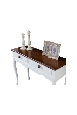 Roys Ahşap 100 Cm Beyaz Üstü Ceviz Çift Çekmeceli  Dresuar Ahşap