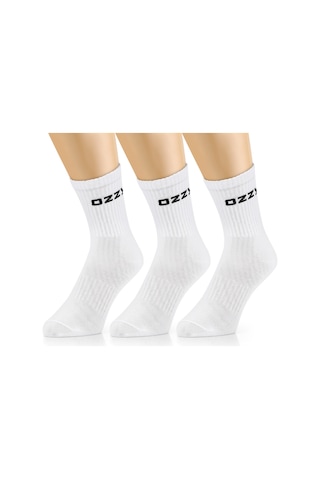 Ozzy Socks 3 Çift Uzun Konçlu Tenis Spor Çorabı Beyaz Paket Beyaz