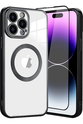 Smcase Apple Uyumlu iPhone 14 Pro Max Kılıf Kamera Korumalı Omega Lazer Silikon Tam Kapatan Ekran Koruyucu Siyah