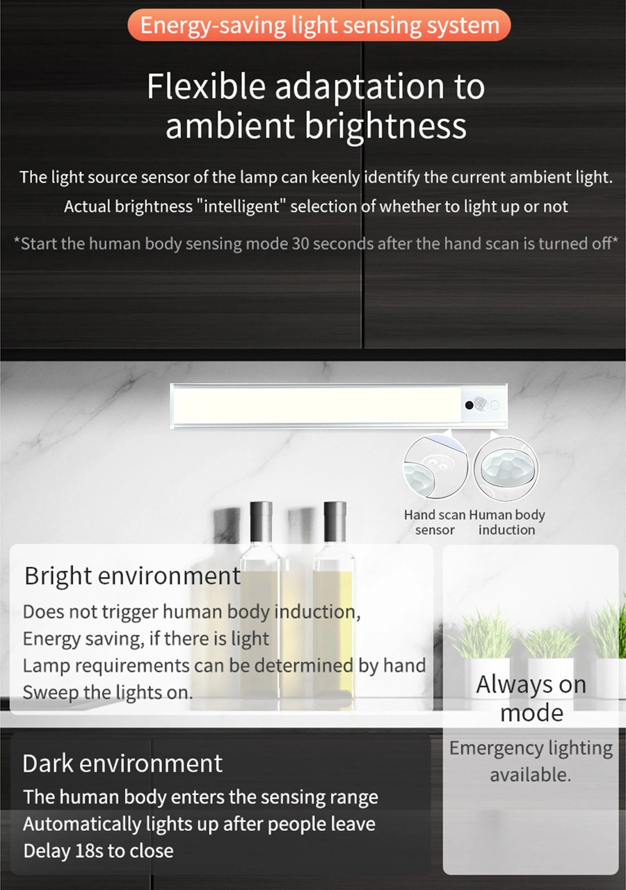 Folinda 20cm Gümüş Üç Renkli Ultra İnce Led Lamba - Vücut Ve El Tarama Sensörlü, Akıllı Otomatik Kapatma, Portatif Dolap/şarap Dolabı Aydınlatması Çok Renkli