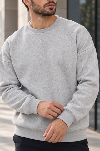 Polo State Erkek Bisiklet Yaka Oversize Dikiş Detaylı Basic Sweatshirt - Gri Melanj Polo State Erkek Bisiklet Yaka Oversize Dikiş Detaylı Basic Sweatshirt - Gri Melanj
