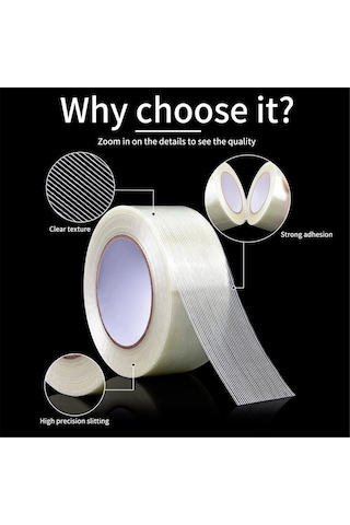 Xindoker Güçlü Paketleme İçin Zırhlı Fibre Şerit Bandı - 50mm X 50m Şeffaf Taşıma Ve Ambalaj İçin Dayanıklı Cam Fiberli Bağlama Bandı